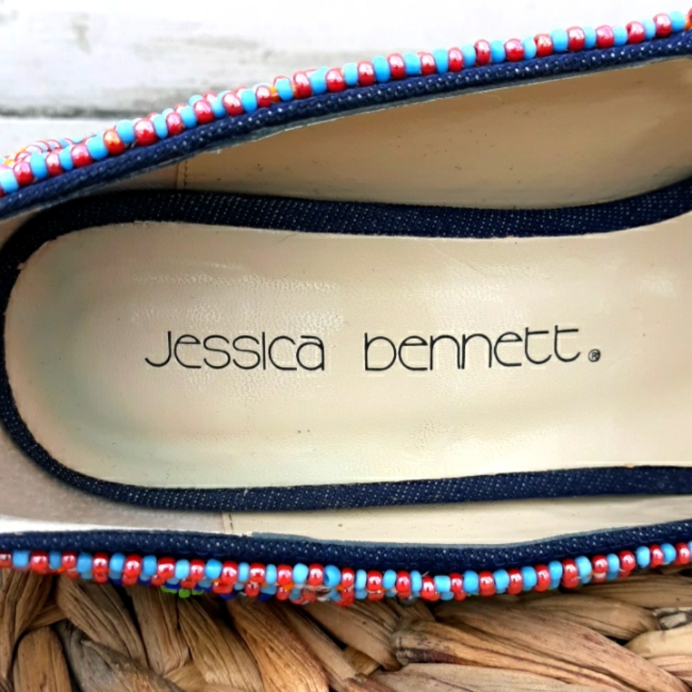 EUC JESSICA BENNETT JKIRABU DENIM & BEADED HEELS - Picture 6 of 10